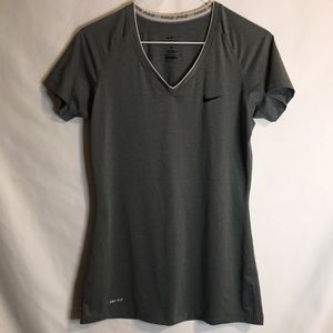 Nike Pro fitted dri-fit short sleeve v-neck top. Size Md. gray